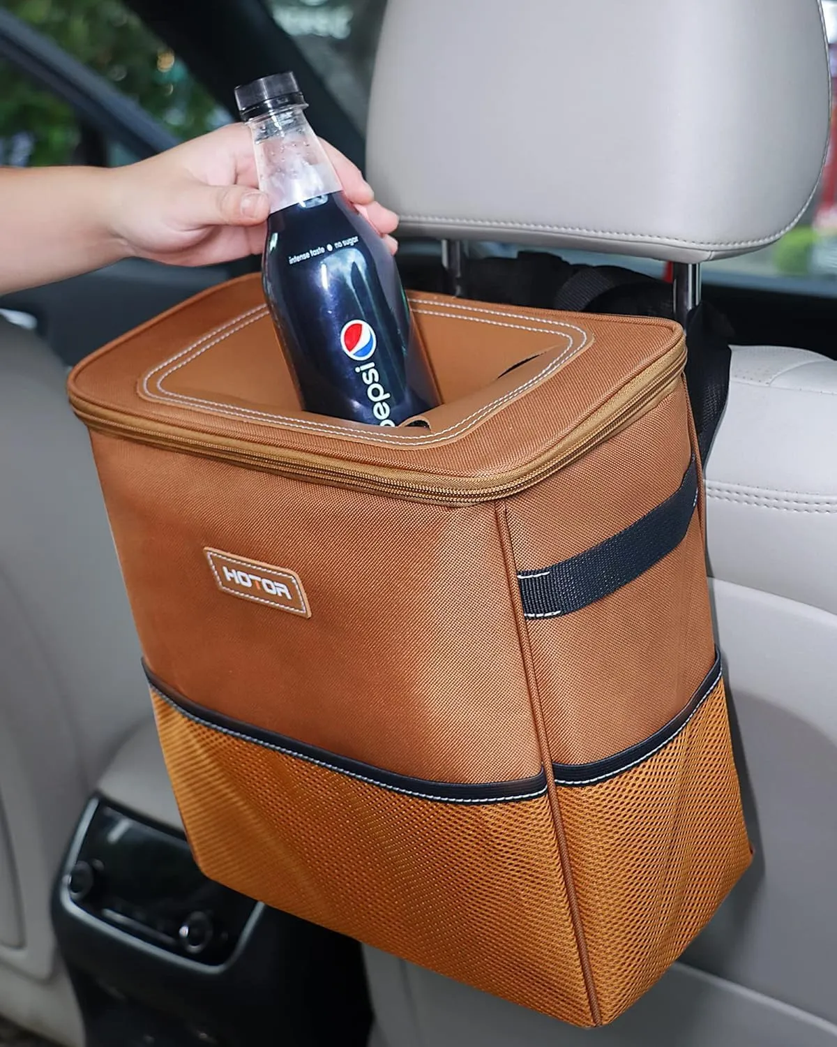 Leak-Proof Car Trash Bag with Lid & Storage Pockets - Waterproof Organizer