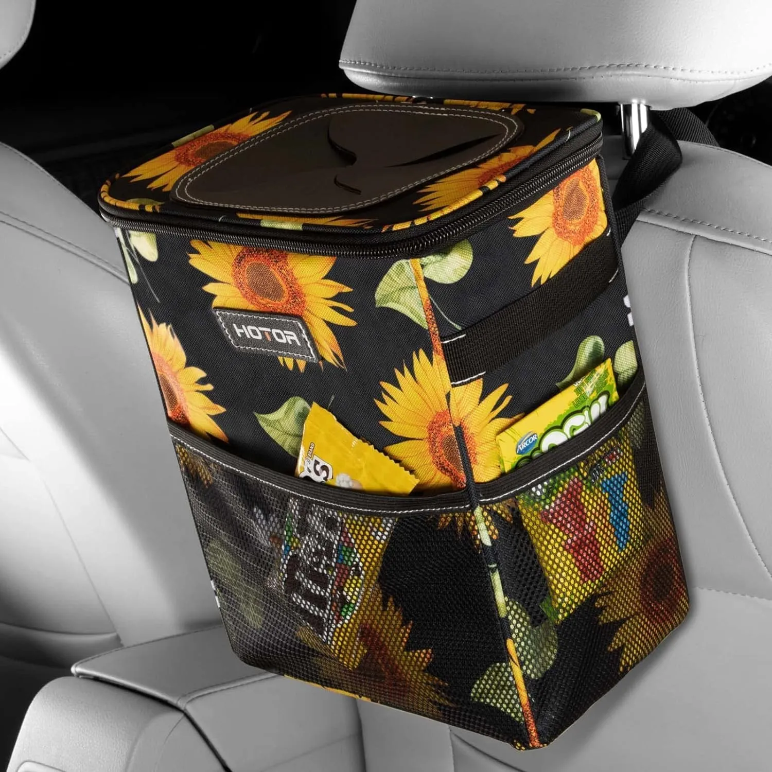 Leak-Proof Car Trash Bag with Lid & Storage Pockets - Waterproof Organizer