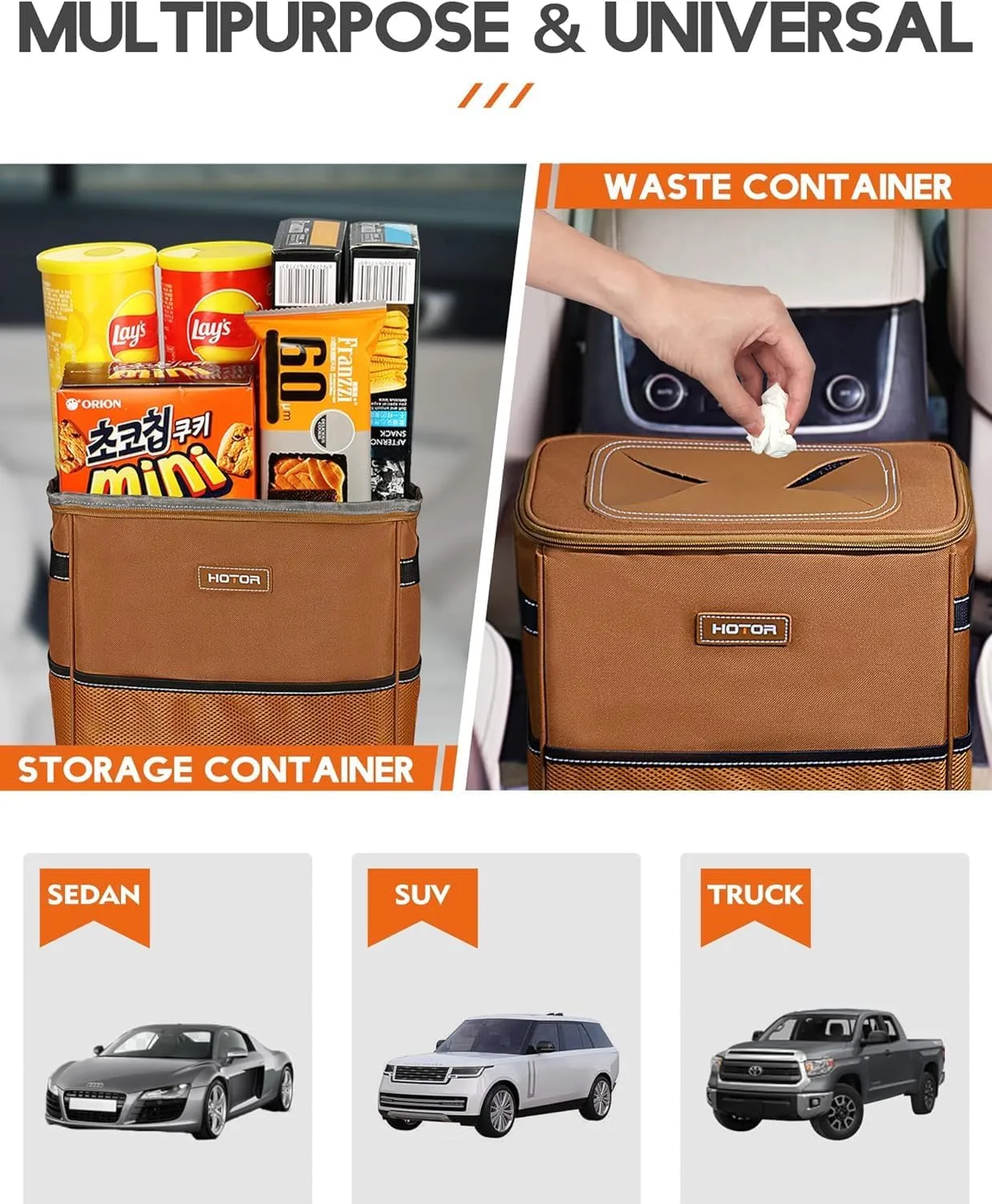 Leak-Proof Car Trash Bag with Lid & Storage Pockets - Waterproof Organizer