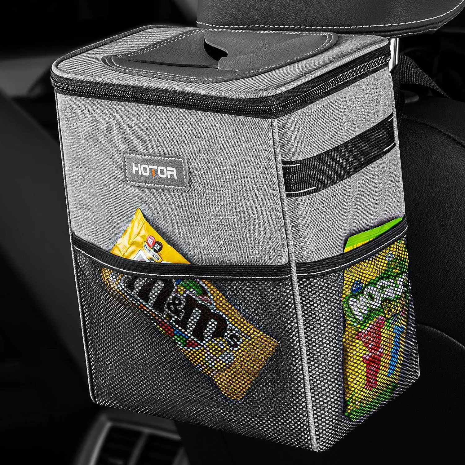 Leak-Proof Car Trash Bag with Lid & Storage Pockets - Waterproof Organizer