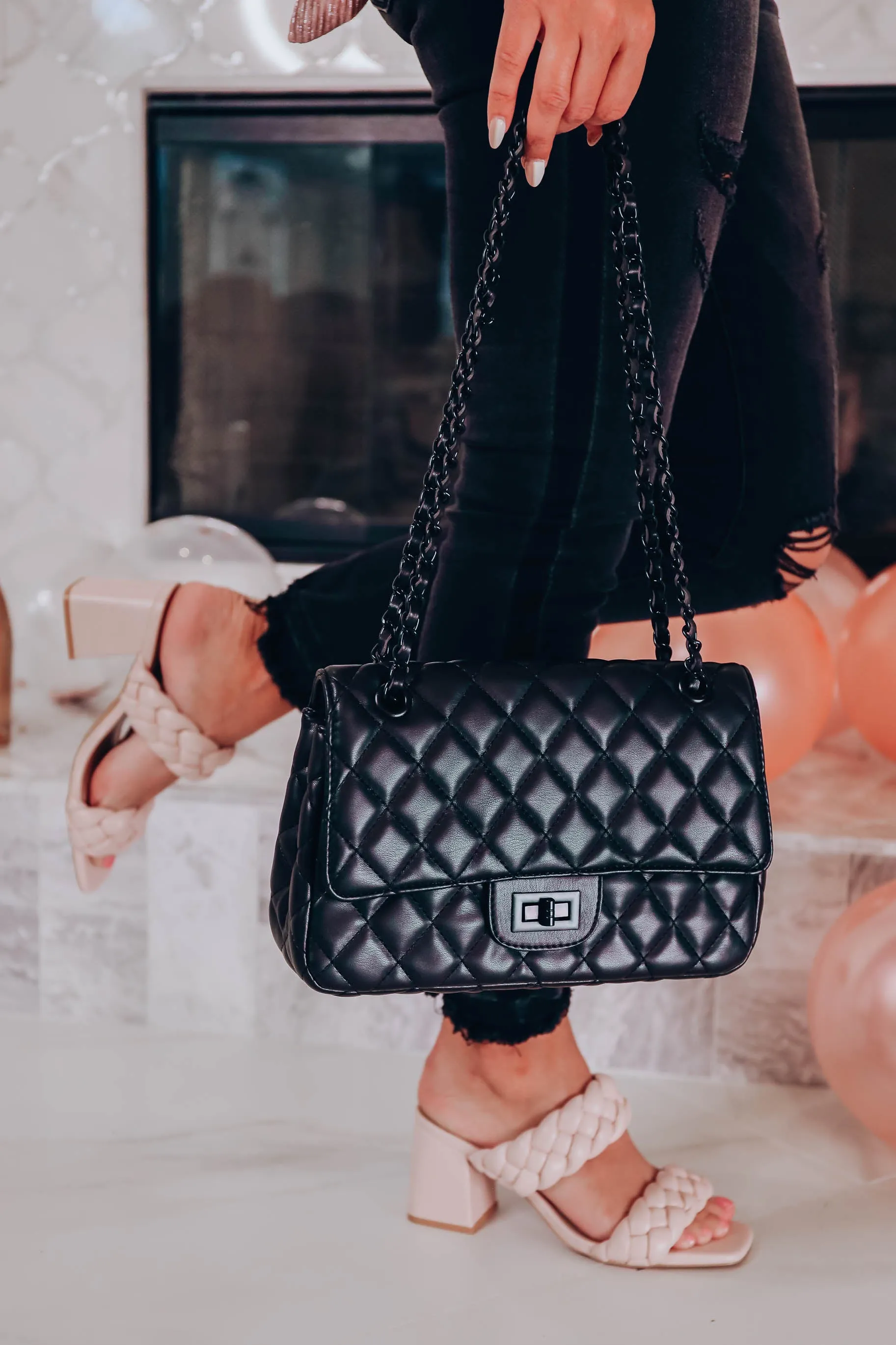 Liana Faux Leather Quilted Bag - Black