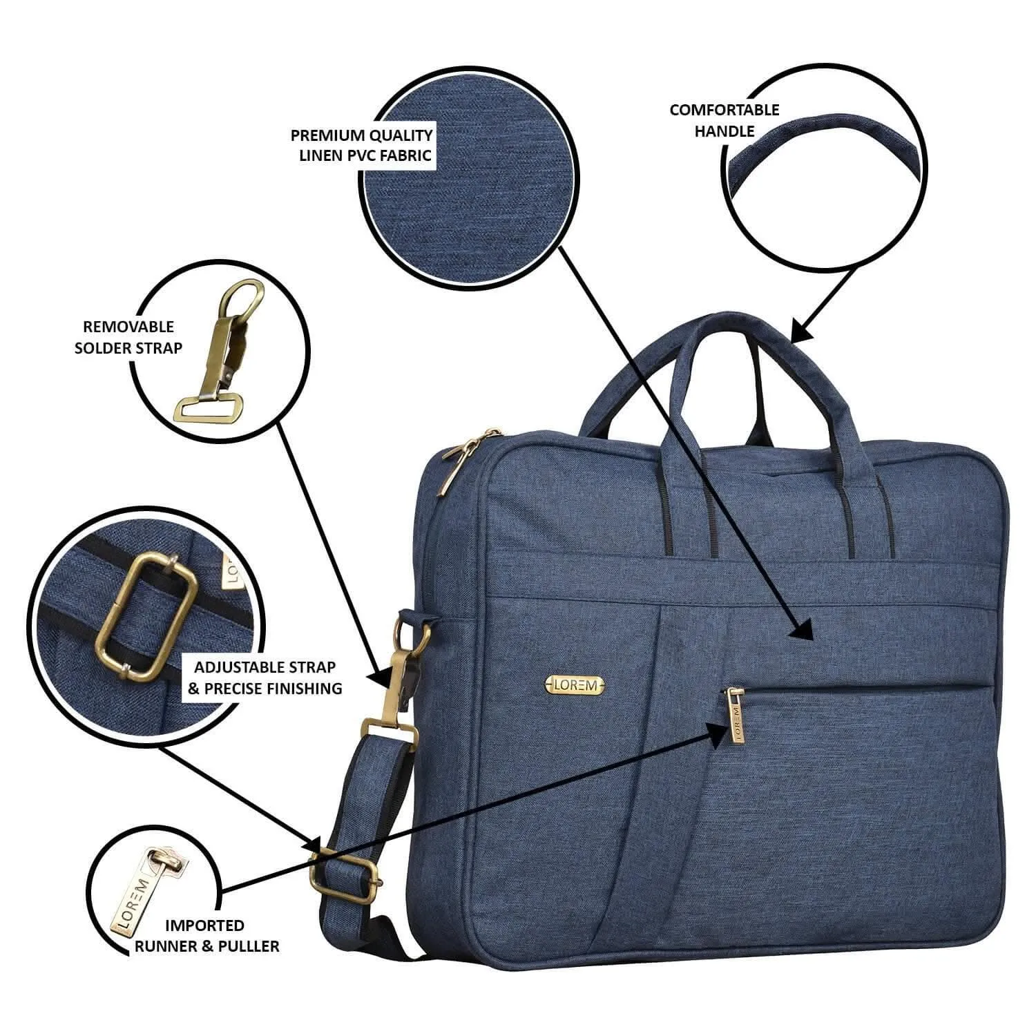 LOREM Blue Linen 10L Laptop Messenger Bag for Men & Women (BG19)