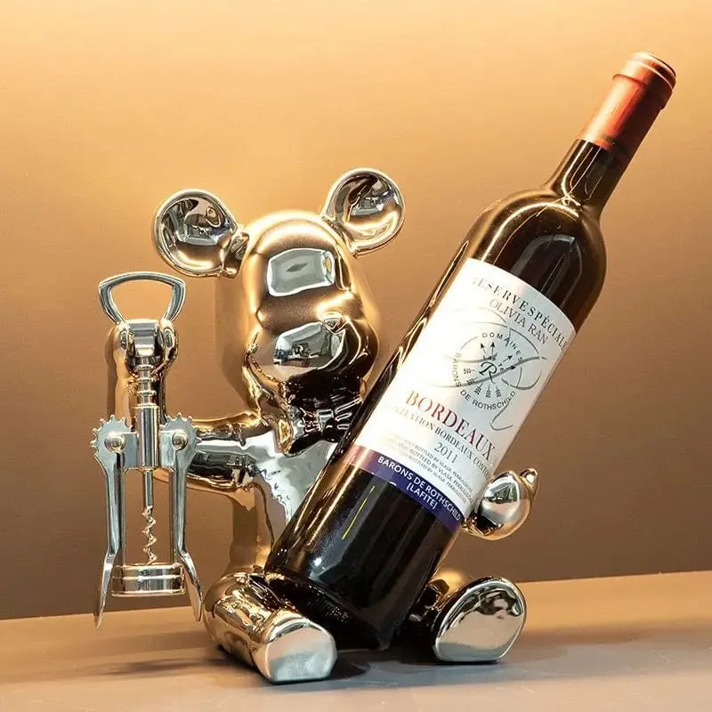 Luxury Creative High-End Ceramic Bear Wine Rack | Living Room and Home Wine Cabinet Decoration | Desktop Household Décor and Ornaments