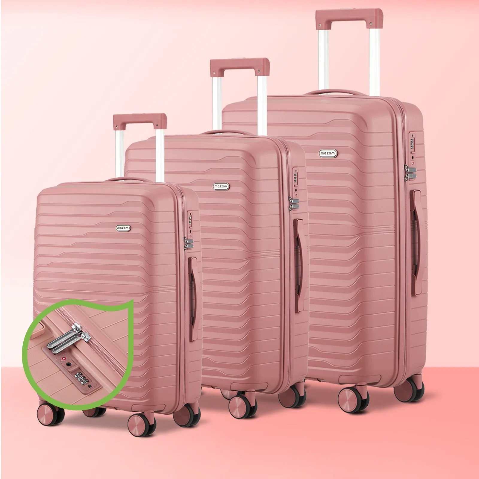 Mazam 3PCS Luggage Suitcase Trolley Set Travel TSA Lock Storage Pink PP Case