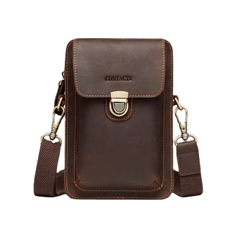 Men Genuine Leather Retro Casual Outdoor Multi-carry Phone Bag Crossbody Waist For 5.8 Inch