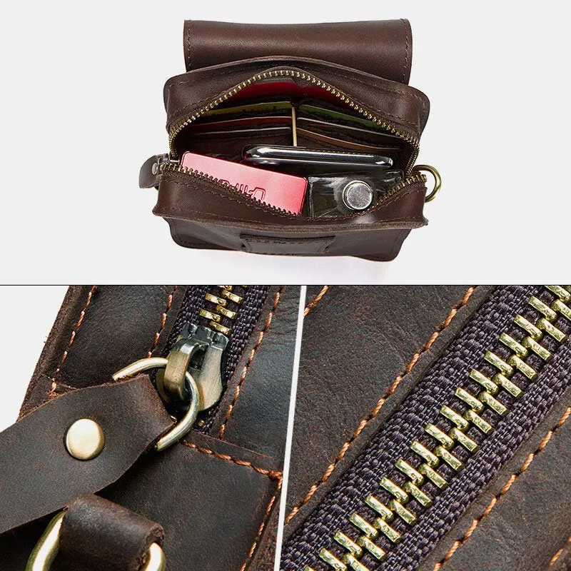 Men Genuine Leather Retro Casual Outdoor Multi-carry Phone Bag Crossbody Waist For 5.8 Inch