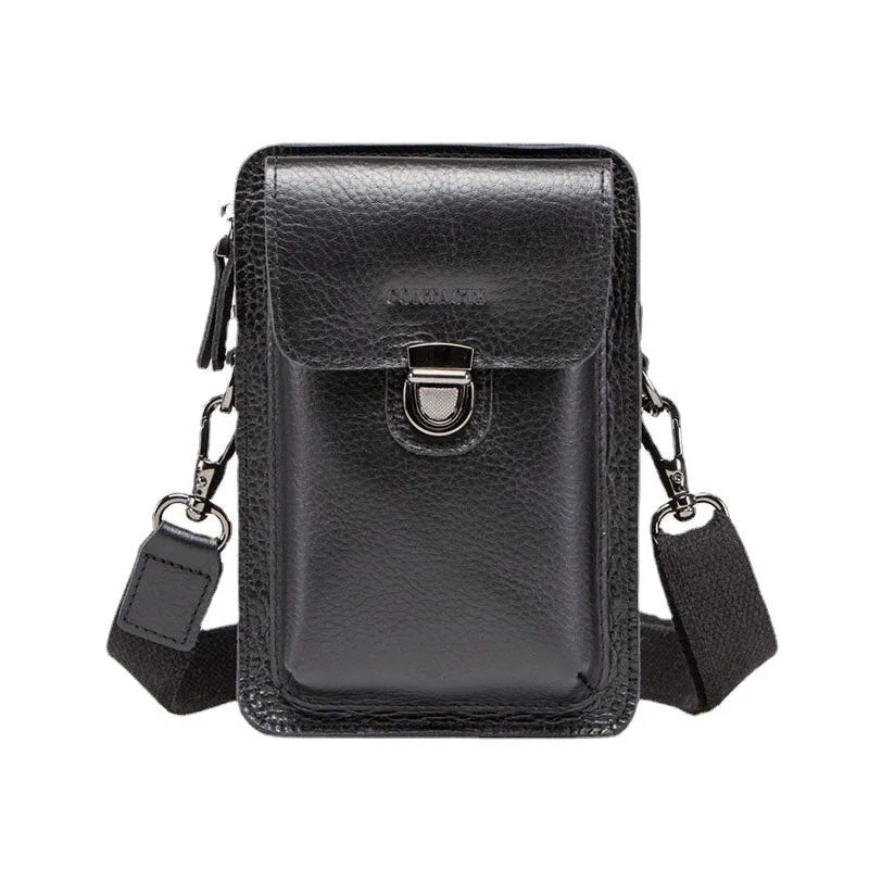 Men Genuine Leather Retro Casual Outdoor Multi-carry Phone Bag Crossbody Waist For 5.8 Inch