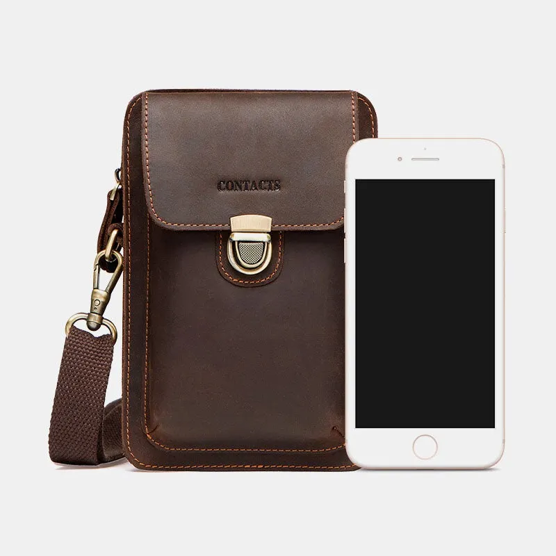 Men Genuine Leather Retro Casual Outdoor Multi-carry Phone Bag Crossbody Waist For 5.8 Inch