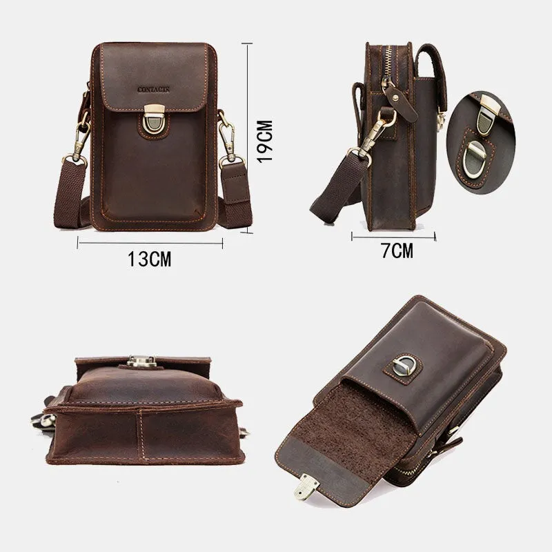 Men Genuine Leather Retro Casual Outdoor Multi-carry Phone Bag Crossbody Waist For 5.8 Inch