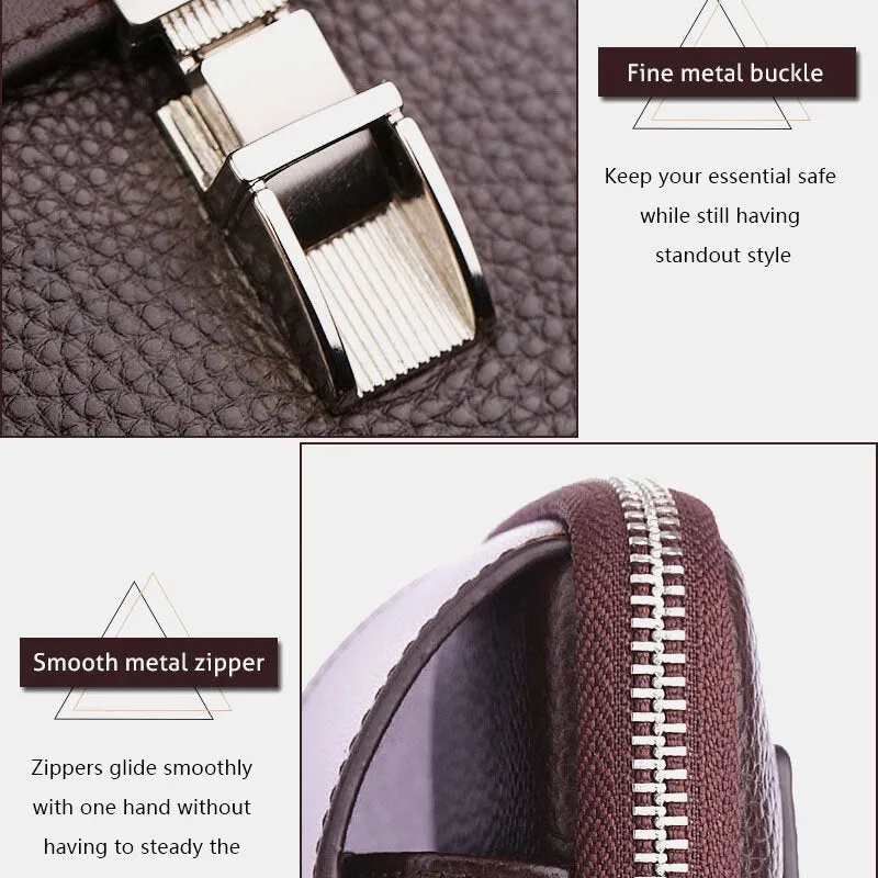 Men Vintage Lightweight Multi-pocket Genuine Leather Mini Wallet Purse 6.5 Inch Phone Bag Waist