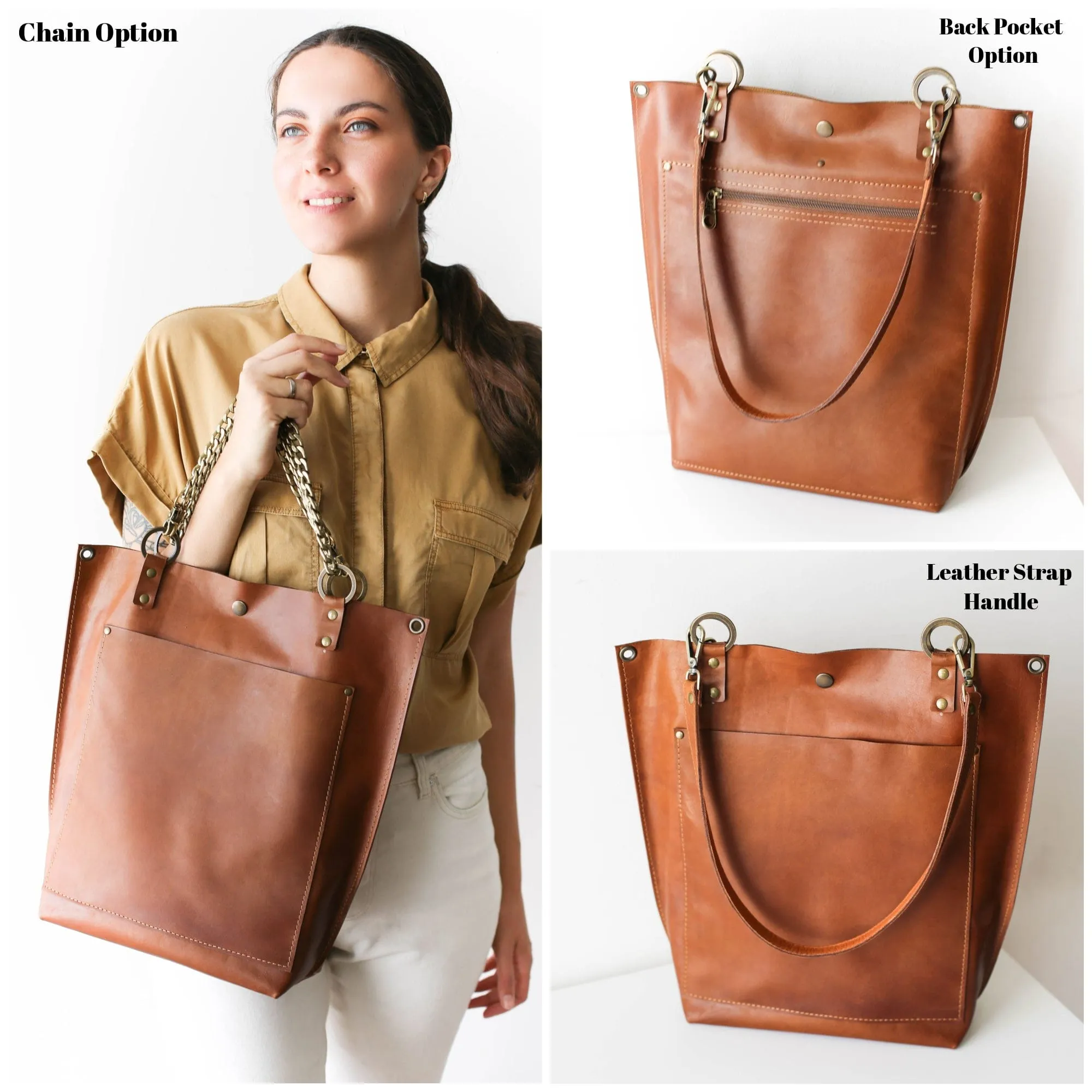 Minimal Brown Leather Tote