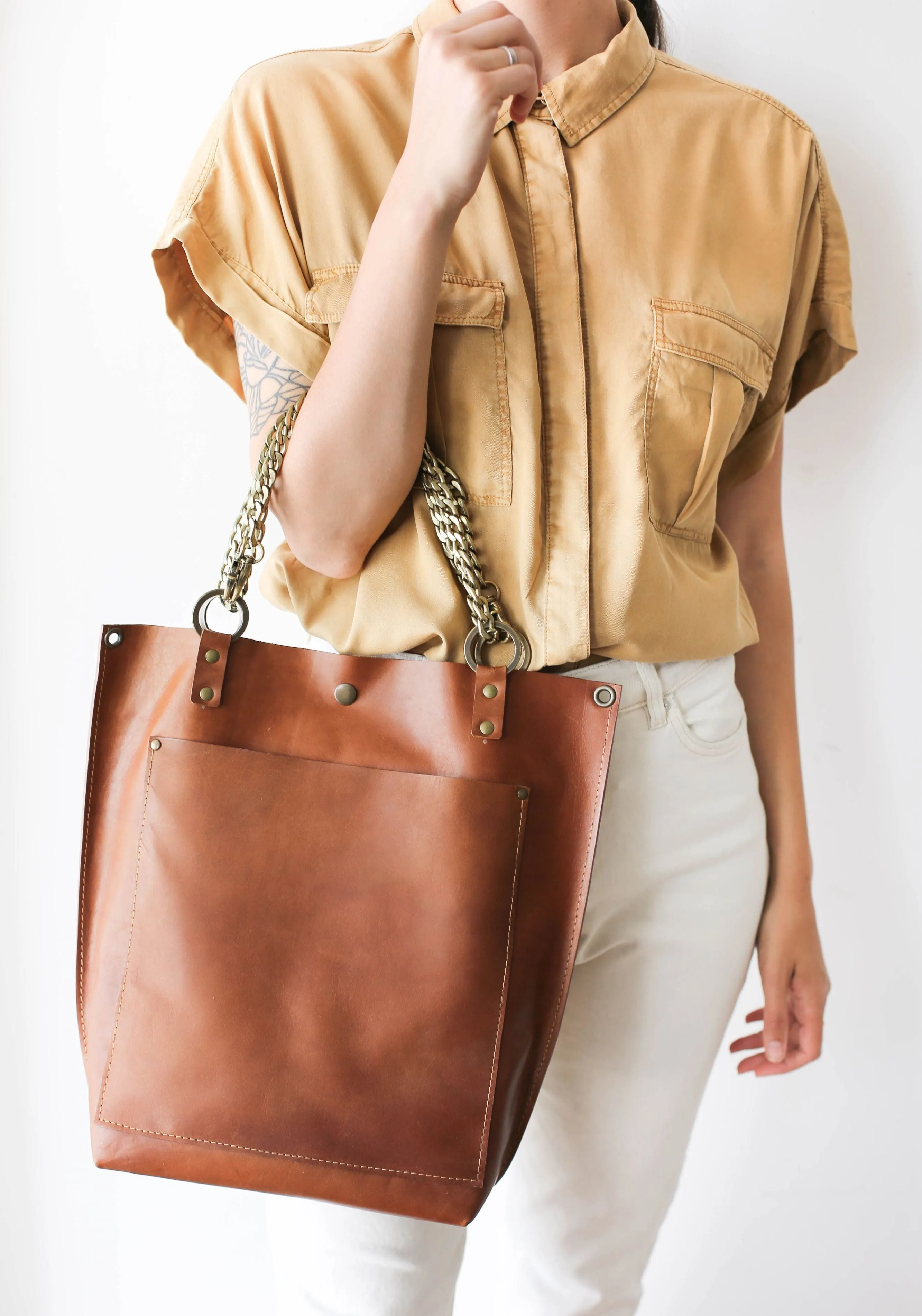 Minimal Brown Leather Tote