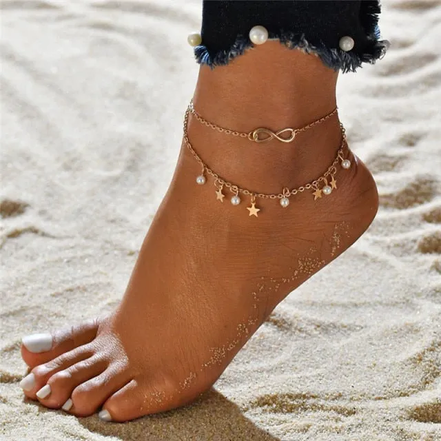 Minimalist Dangling Coins and CZ Anklet | Beach Anklet | Anklet Bracelet Set | Chain Ankle Bracelet | Bohemian Anklet | Women Leg Chain Gift