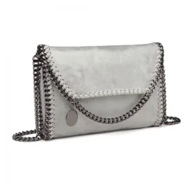 Miss Lulu Leather Look Chain Fold-over Shoulder Bag - Grey | Stylish & Edgy Handbag