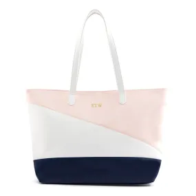 Monogrammed Pink White & Blue Faux Vegan Leather Tote Bag