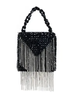 Natali Black Embellished Mini Bag With Silver Chain