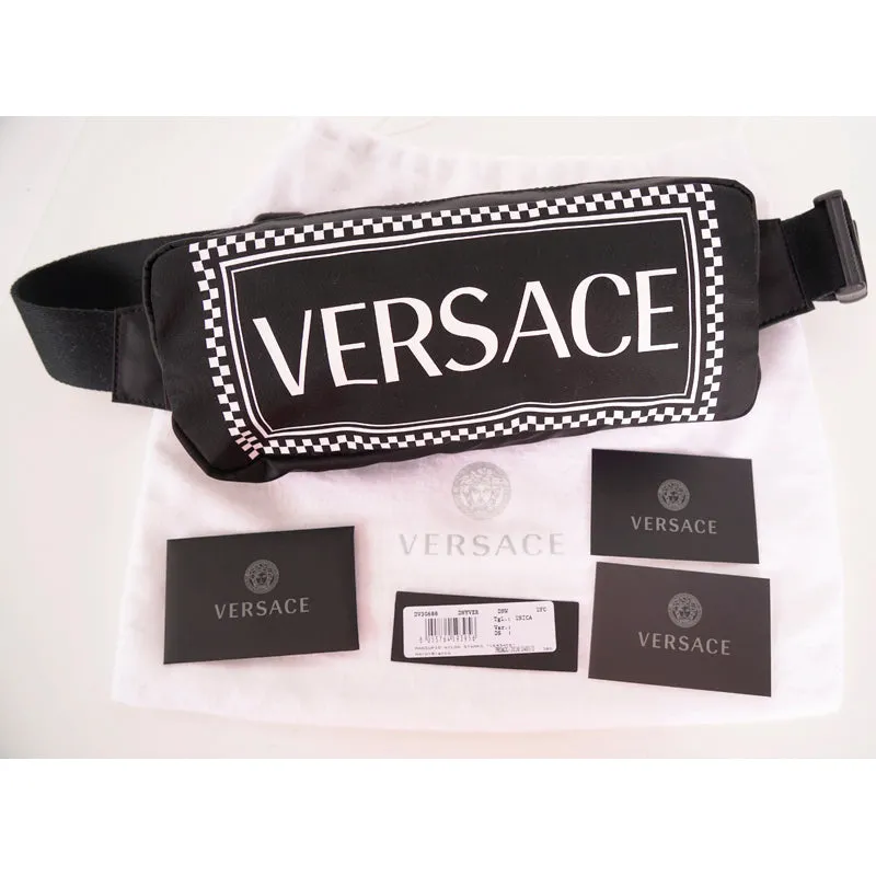 NEW $920 VERSACE Men's/Woman's Runway 90's Vintage LOGO Printed Nylon WAIST BAG