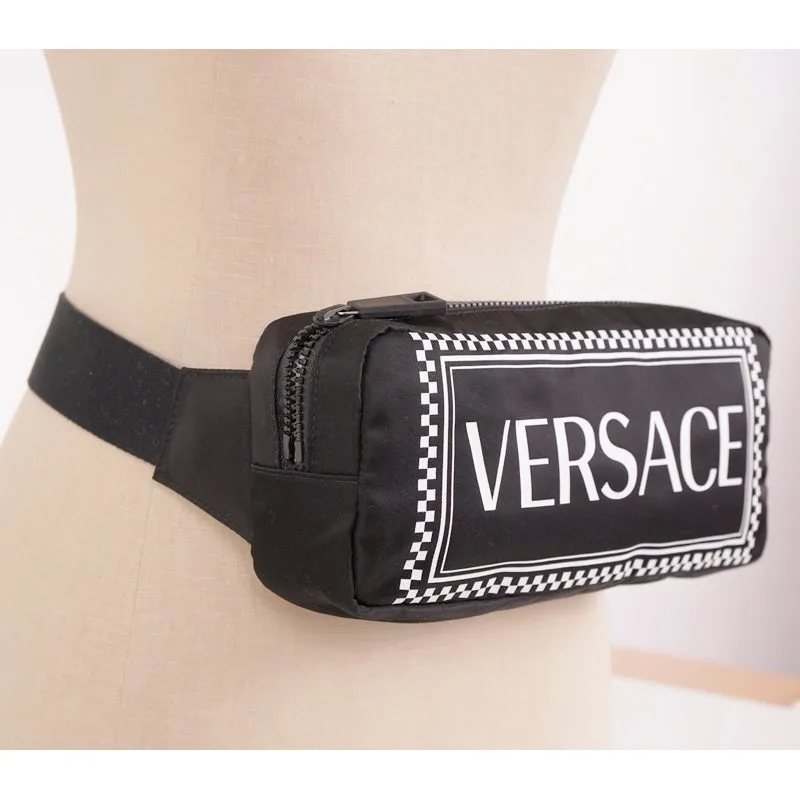 NEW $920 VERSACE Men's/Woman's Runway 90's Vintage LOGO Printed Nylon WAIST BAG