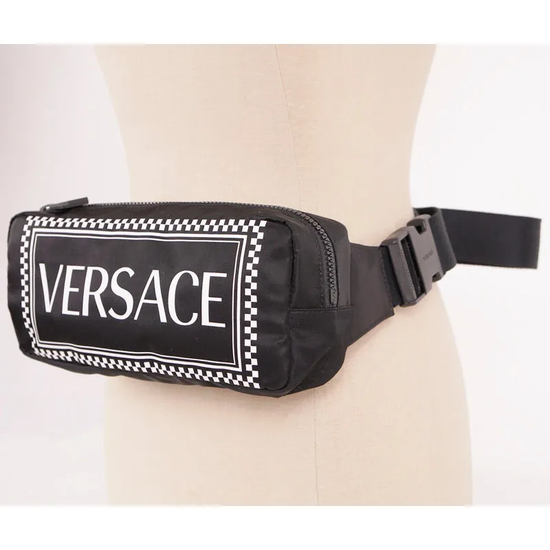 NEW $920 VERSACE Men's/Woman's Runway 90's Vintage LOGO Printed Nylon WAIST BAG