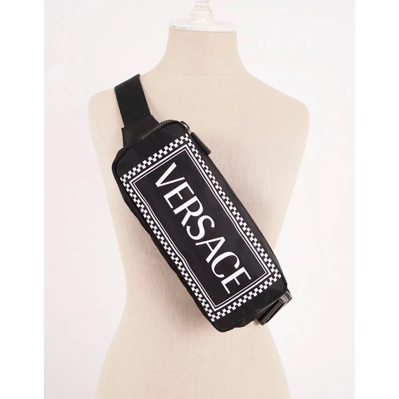 NEW $920 VERSACE Men's/Woman's Runway 90's Vintage LOGO Printed Nylon WAIST BAG