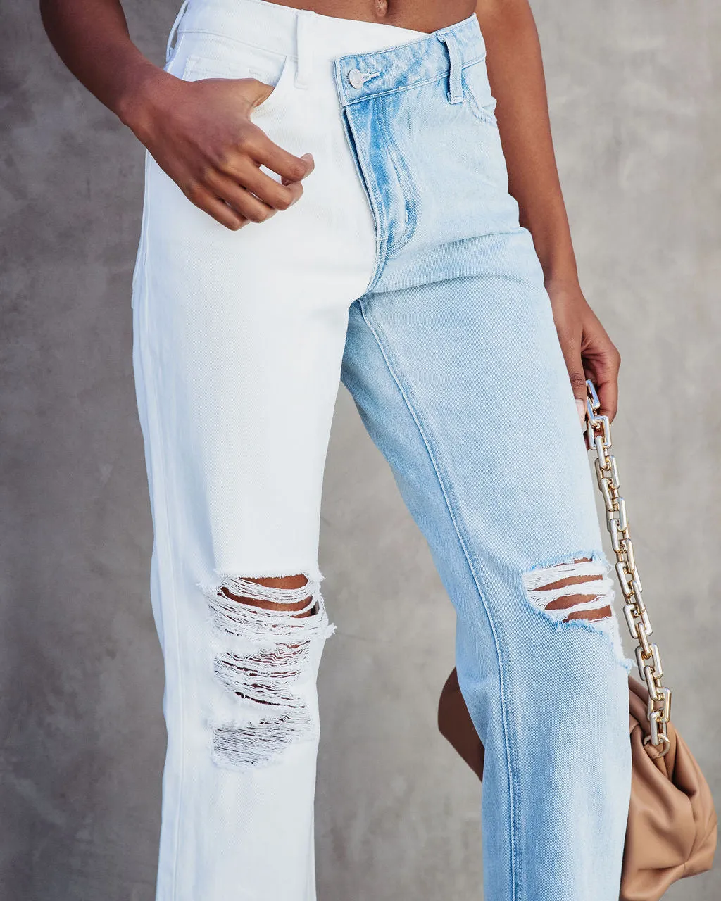 Now High Rise Cross Over Two Tone Straight Jeans