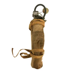 Original U.S. WWII Army Air Forces Bailout Breathing Oxygen Bottle Type H-2 dated 1945 with Carrier & Original Hose