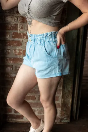 Paper Bag Waist Denim Shorts