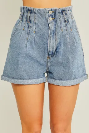 PAPER BAG WAIST DENIM SHORTS