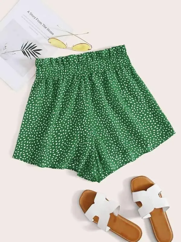 Paperbag Waist Allover Print Shorts