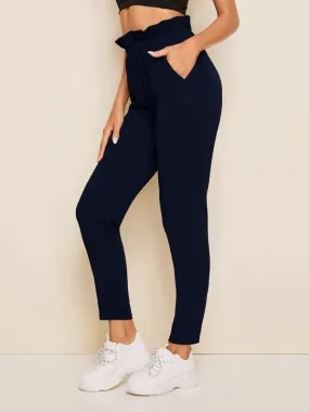 Paperbag Waist Solid Pants