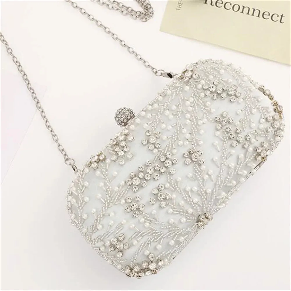 Pearl and Diamante Embelliished  Silver bag 1127135