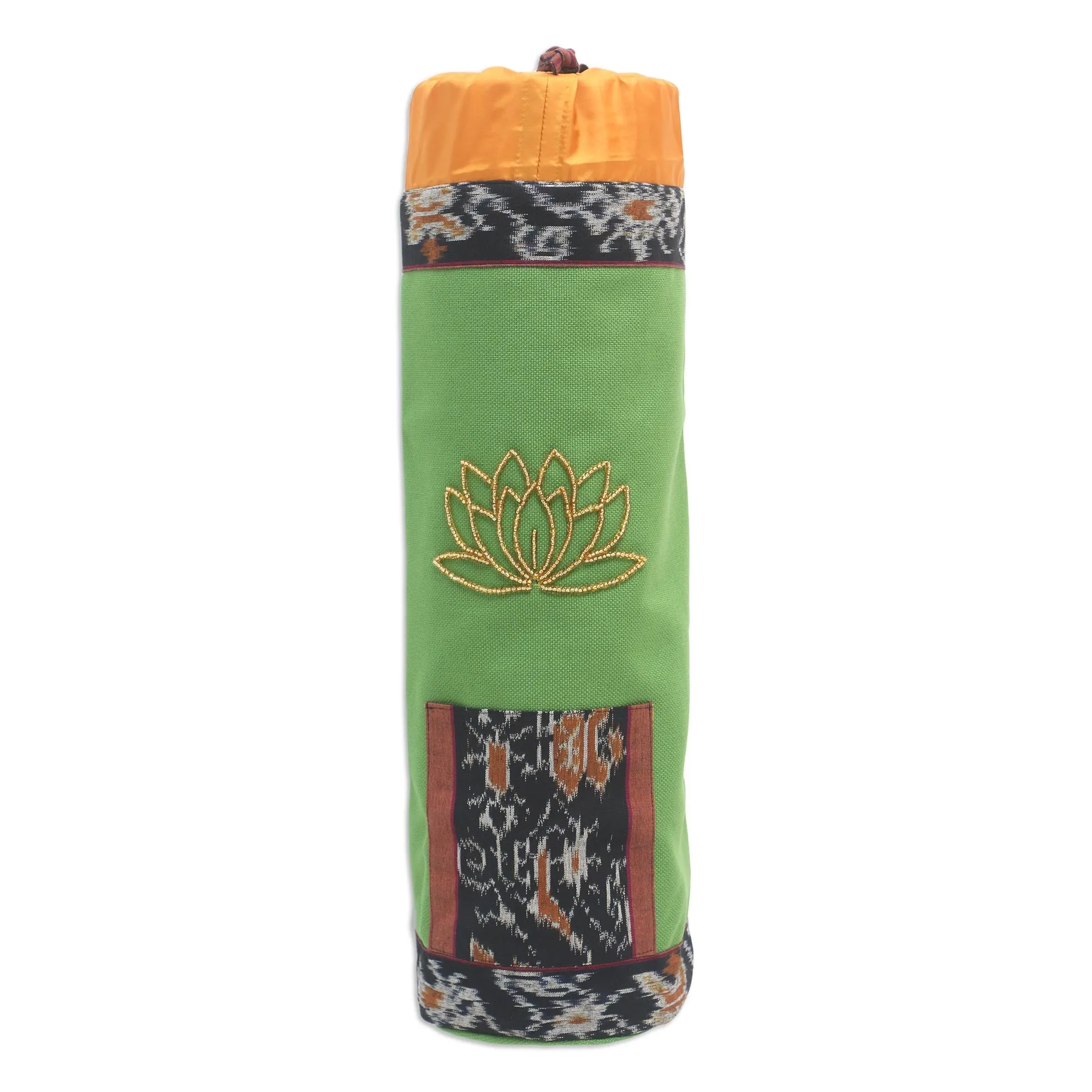 Petite Golden Lotus Drawstring Ikat Cotton Yoga Mat Bag