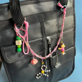 Pink cord chain bag charm / necklace Clowncore