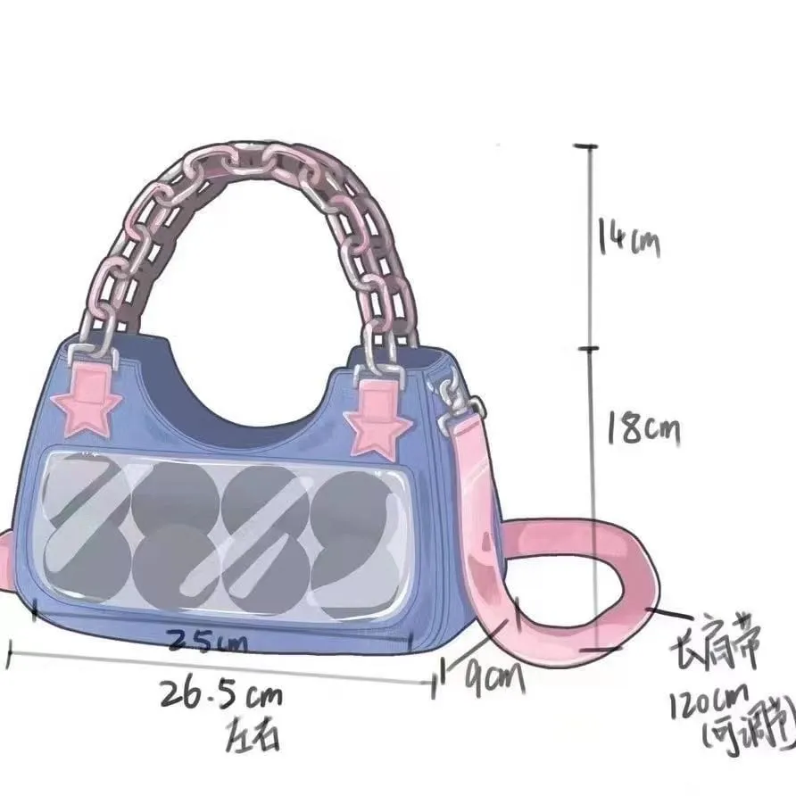 Pink Star Acrylic Chain Denim Crossbody Bag