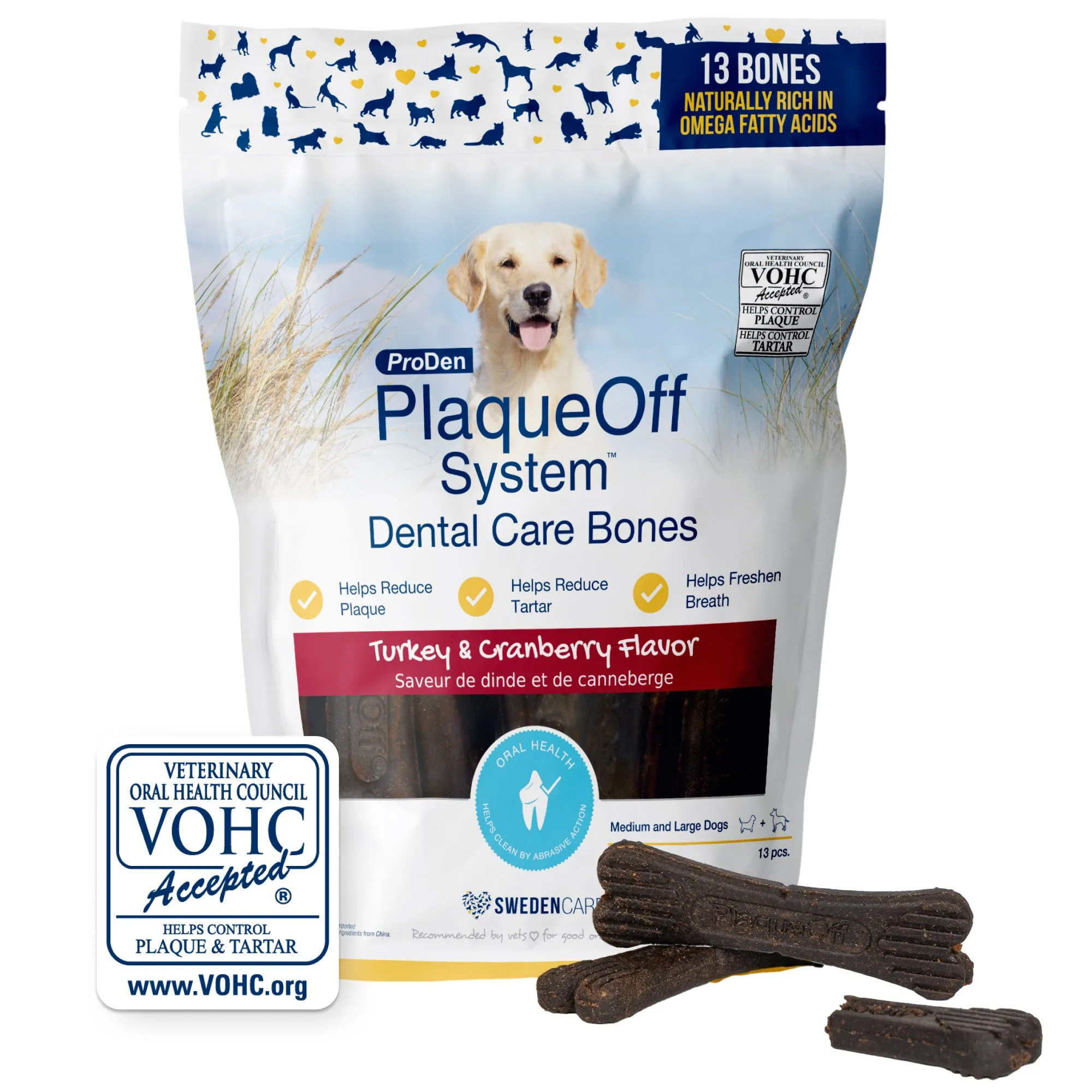 ProDen PlaqueOff® System Dental Care Bones - Turkey & Cranberry Flavor (Bag)