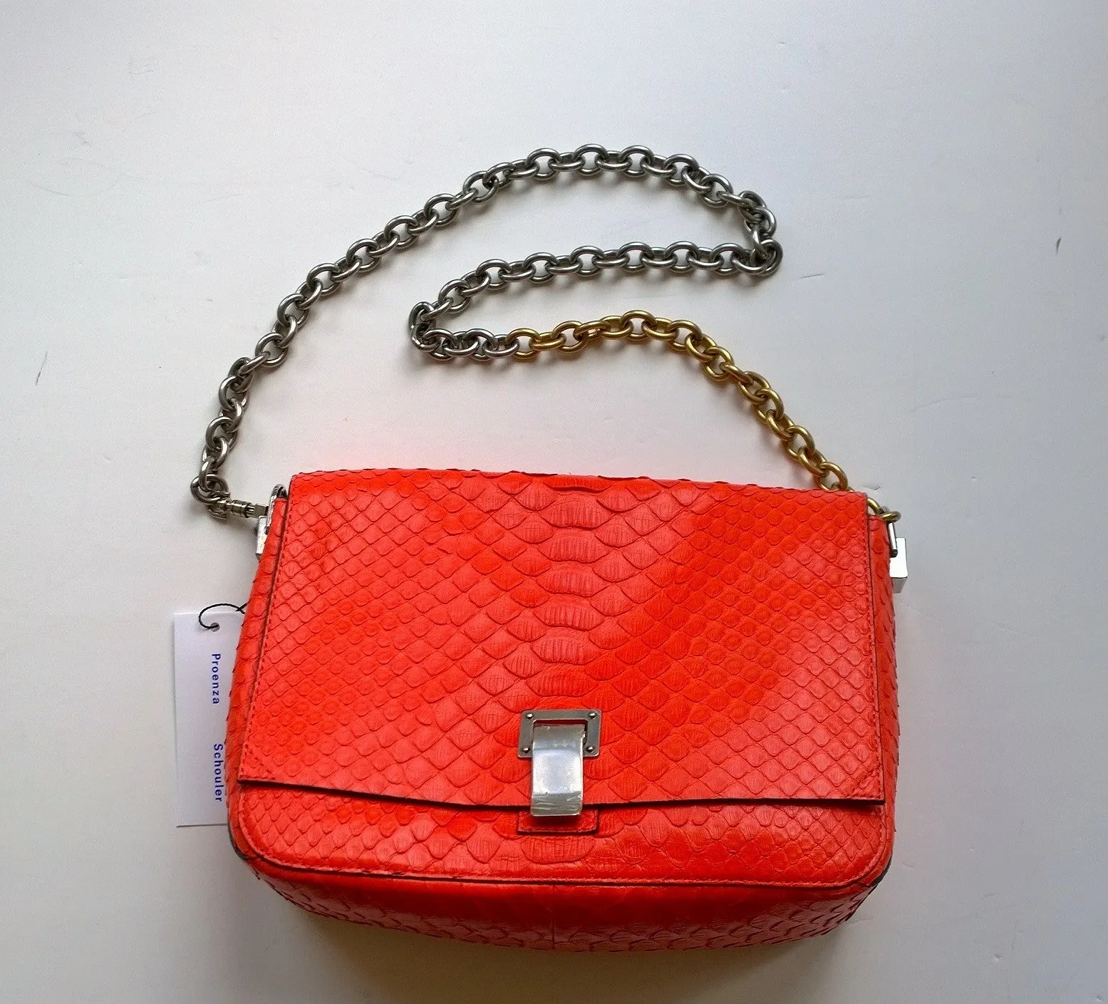 Proenza Schouler PS Courier Small Crossbody Bag in Poppy Orange Python