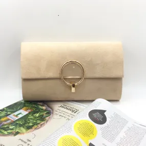 Sara Suede Clutch Bag (Beige)