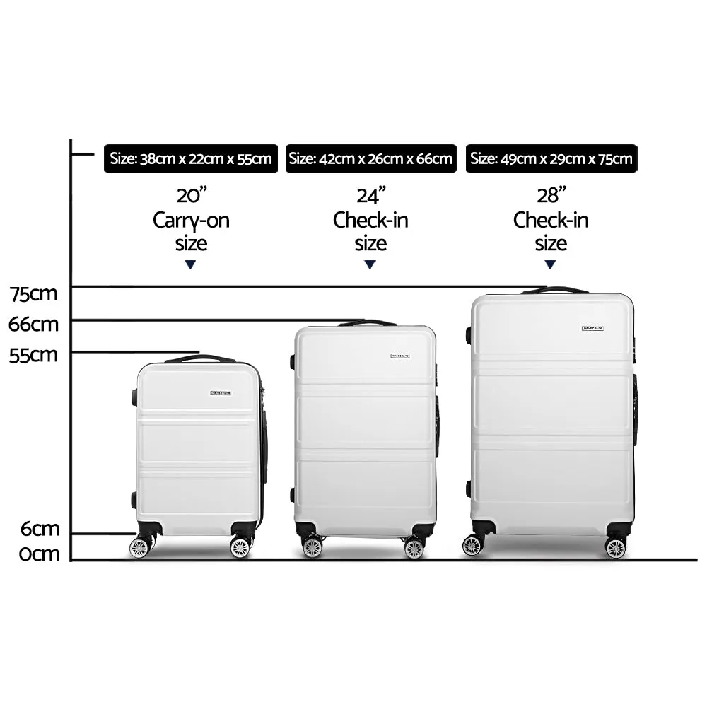 Set of 3 Luggage Trolley Set Suitcase Travel TSA Hard Case White