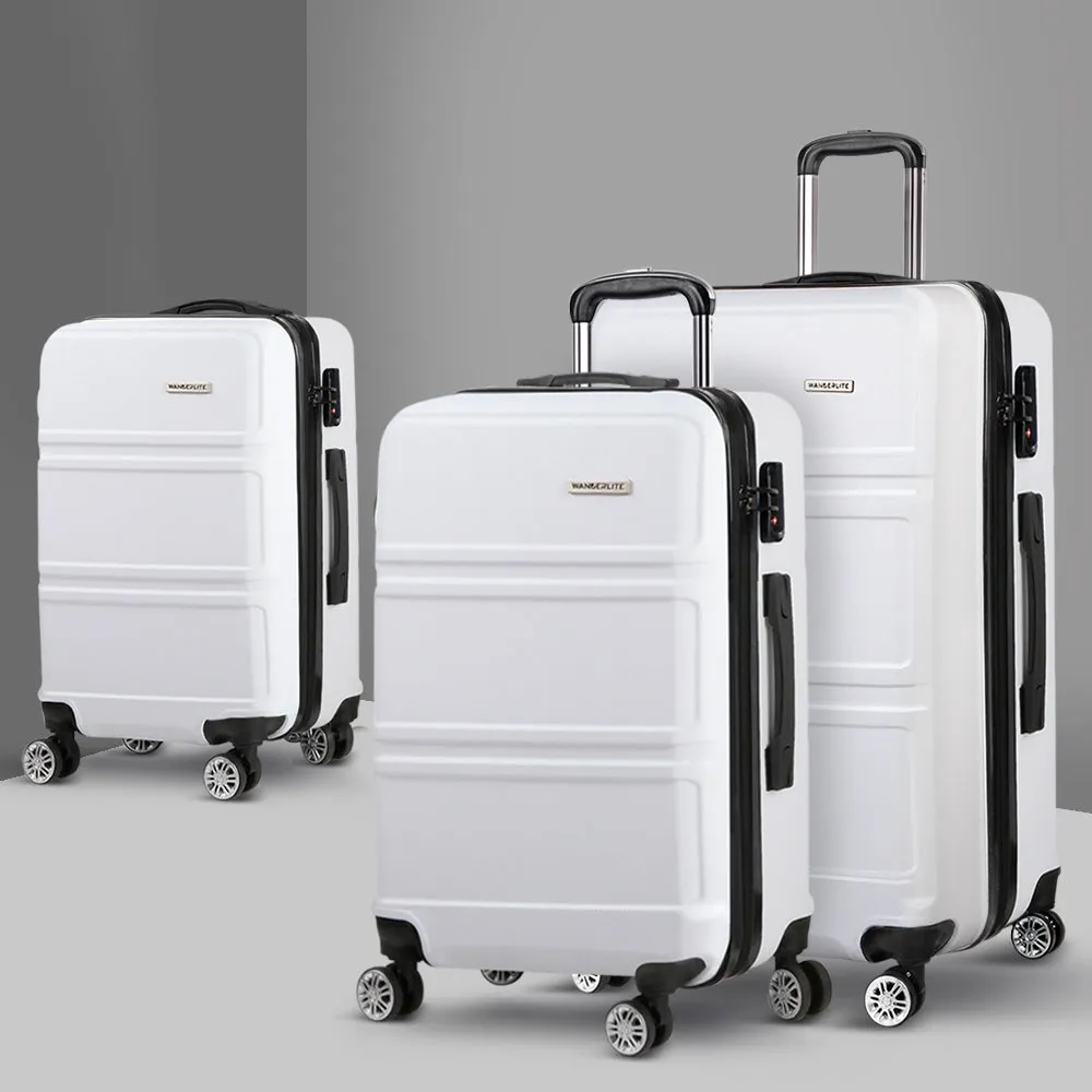 Set of 3 Luggage Trolley Set Suitcase Travel TSA Hard Case White