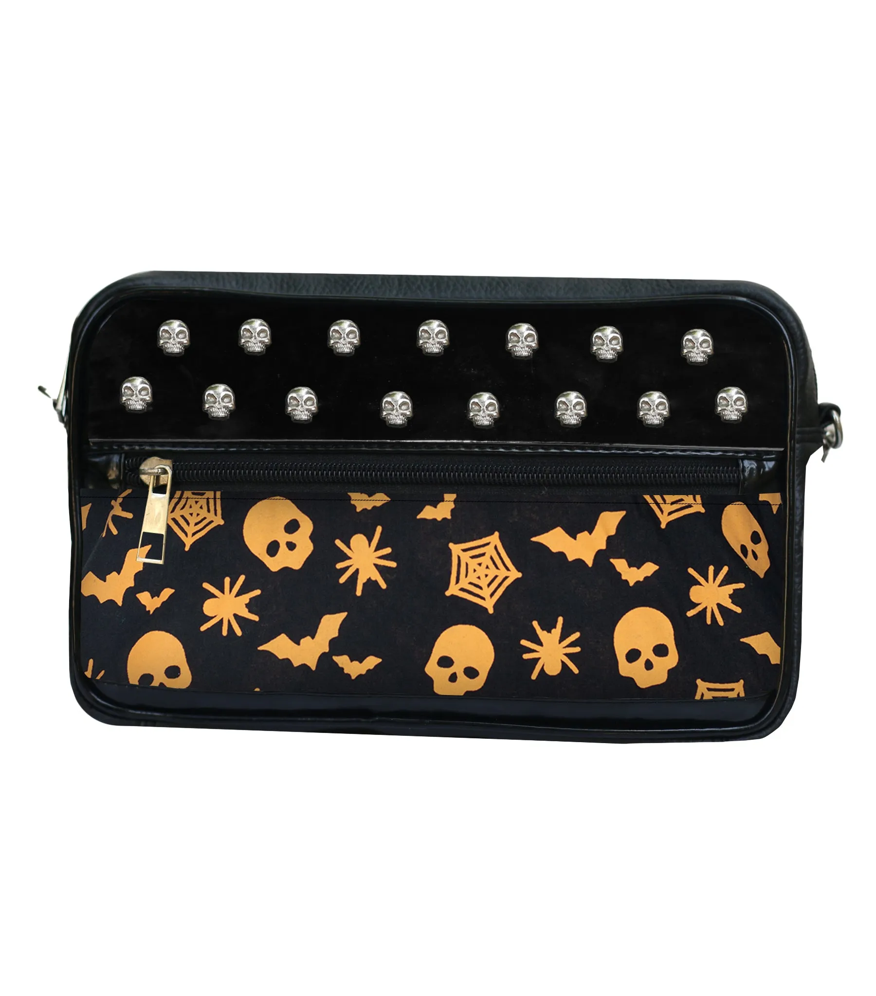 Skull studded  Bat Skull Print Sling Bag