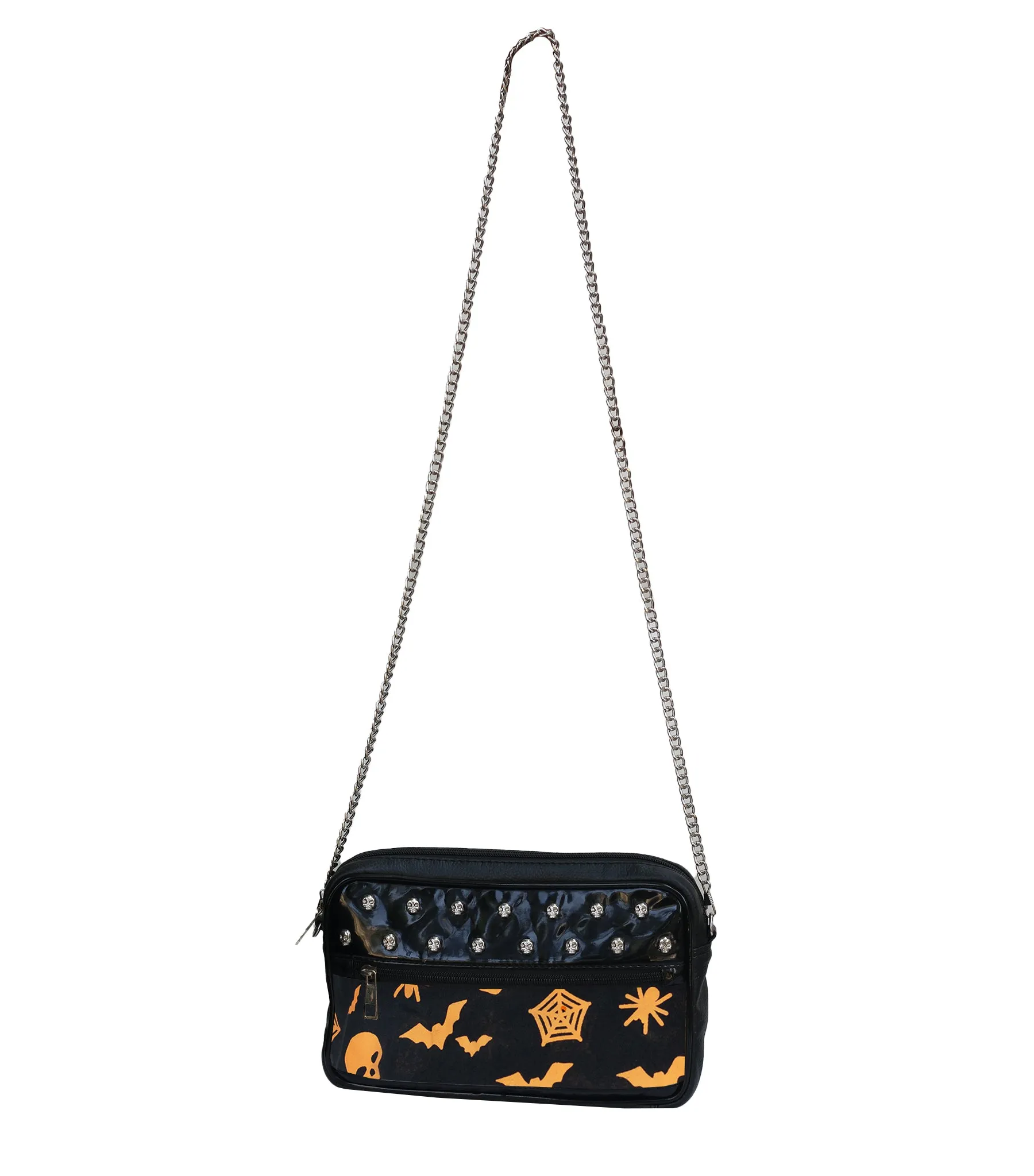 Skull studded  Bat Skull Print Sling Bag