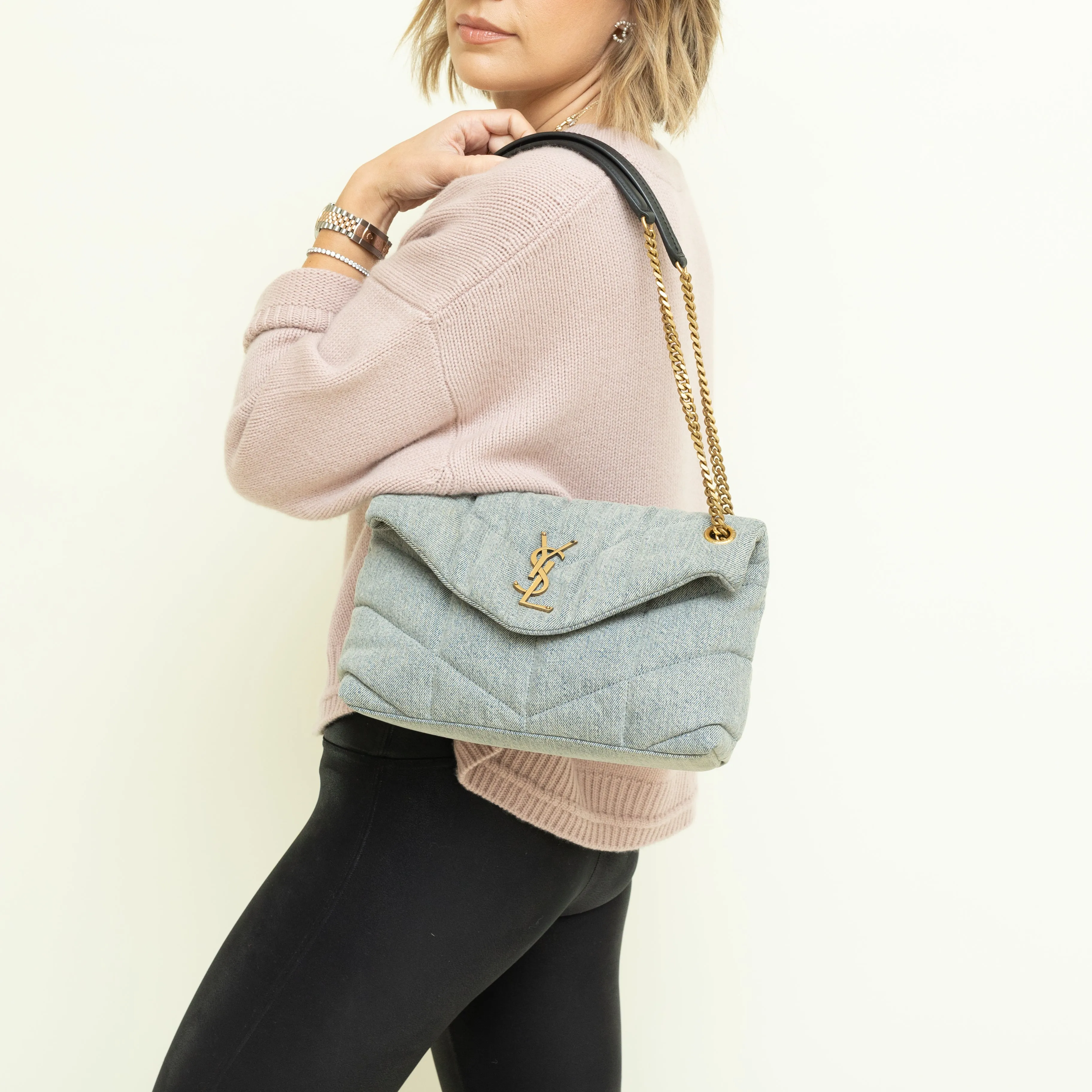 Small Lou Puffer, Distressed Denim 8386