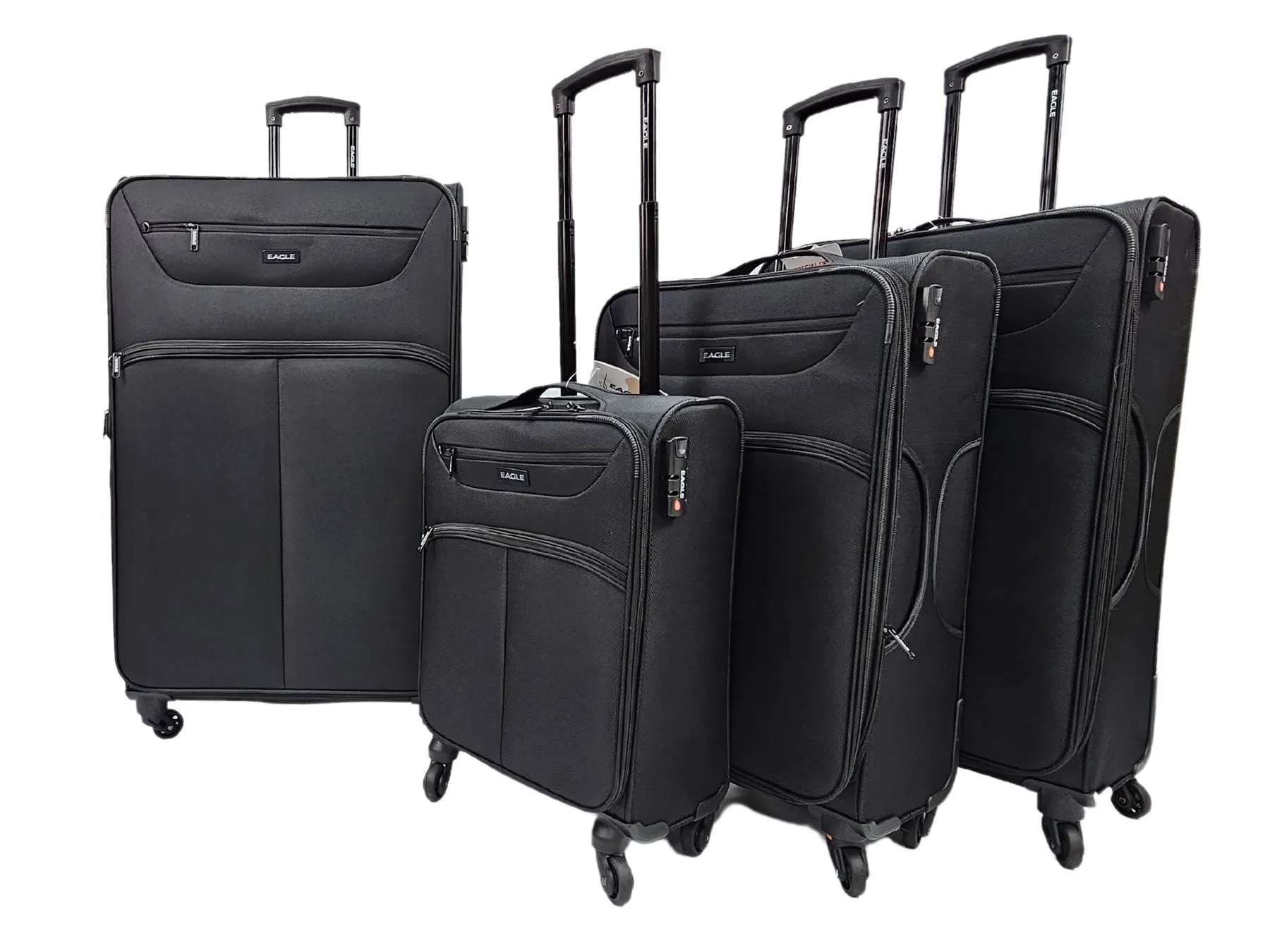 Soft Case Suitcase 4 Wheels Cabin Check In Hand Luggage Trolley Pin Combination Zipped Compartments