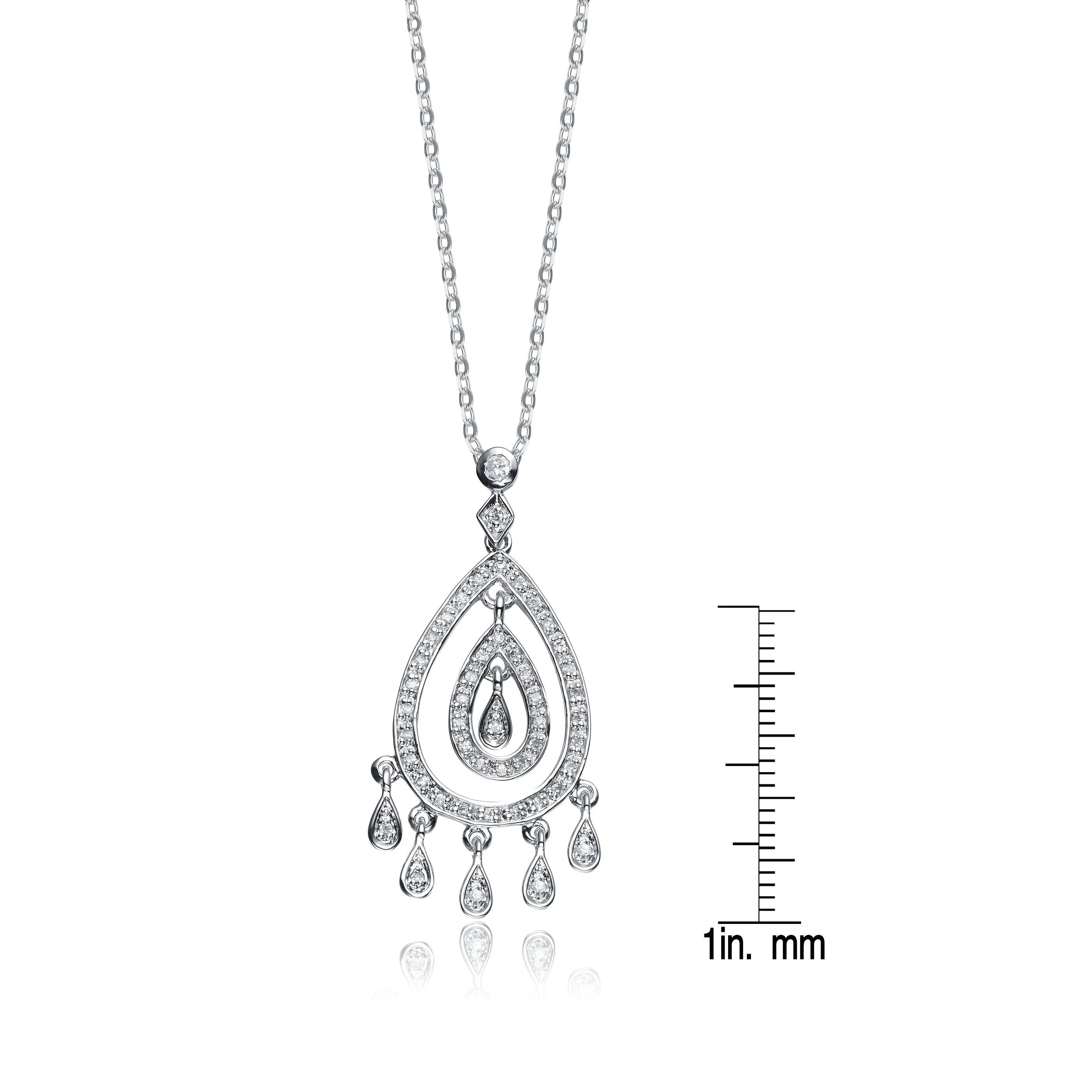 Sterling Silver White Gold Plated with Clear Cubic Zirconia Droplet Pendant Necklace