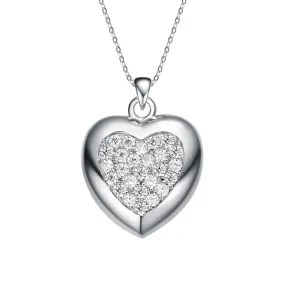 Sterling Silver White Gold Plating with Clear Heart Shaped Bezel Set Cubic Zirconia Pendant Necklace