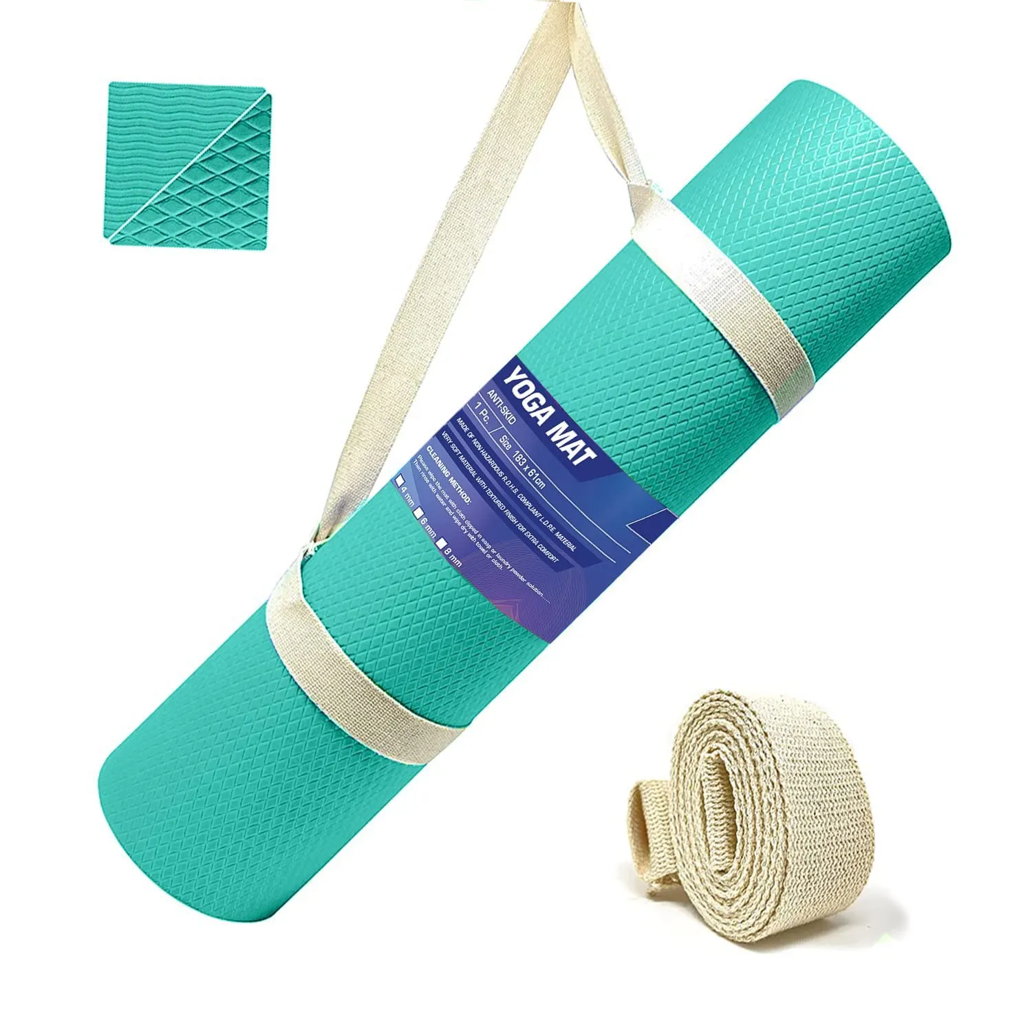 Strauss Anti Skid EVA Yoga Mat with Carry Strap, 4mm, (Sea Green)