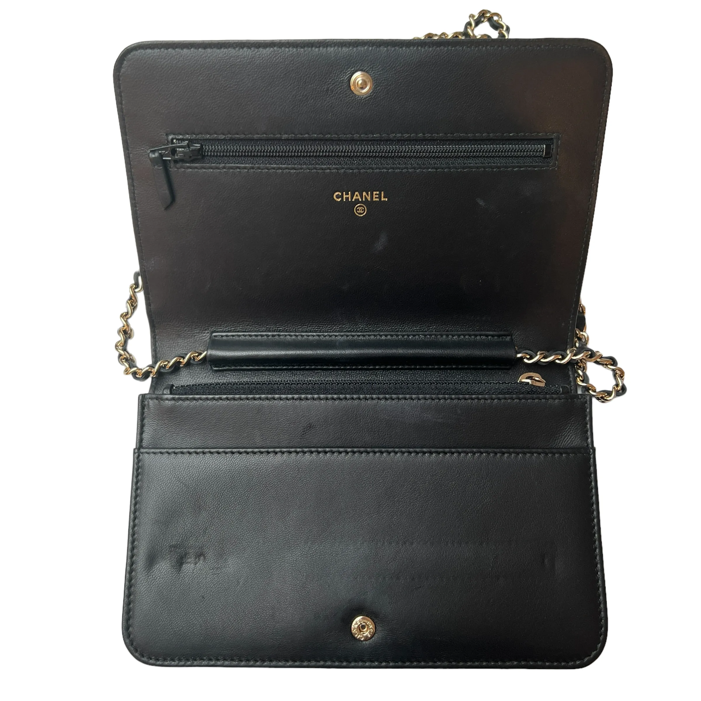 Studded Black Wallet on Chain