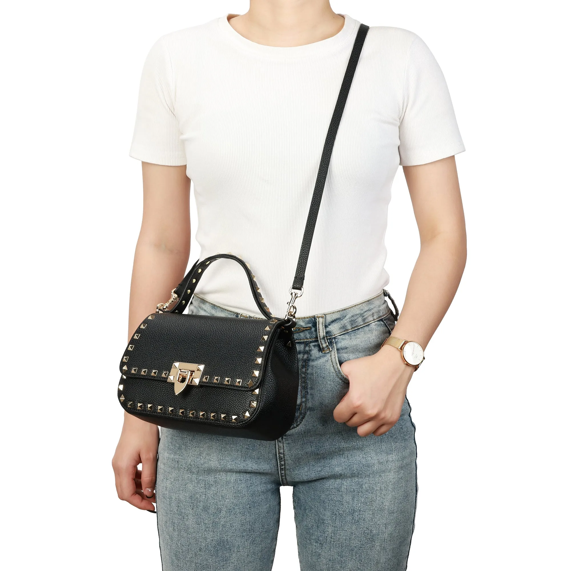 Studded Leather Crossbody Bag/Belt Bag/Shoulder Bag