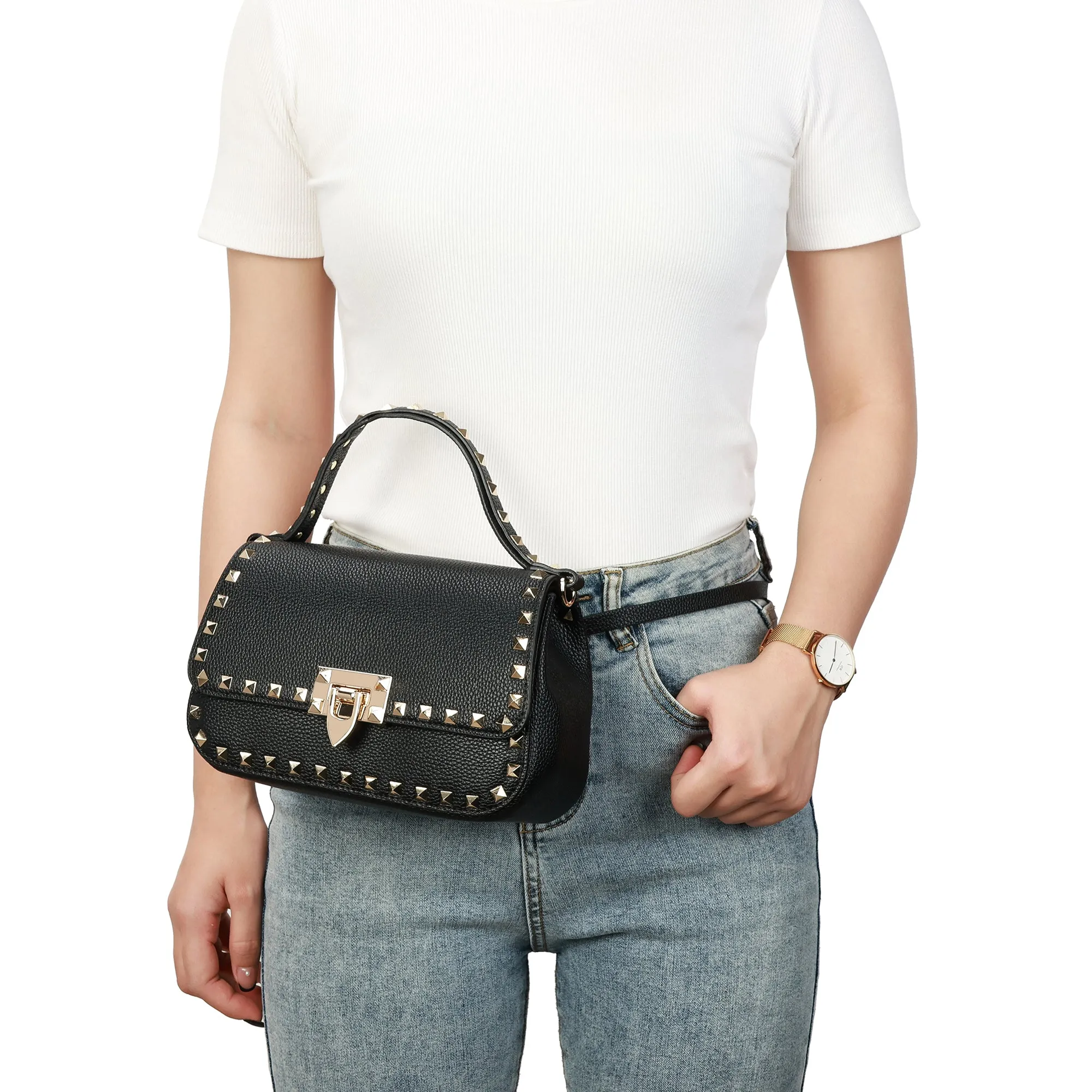 Studded Leather Crossbody Bag/Belt Bag/Shoulder Bag