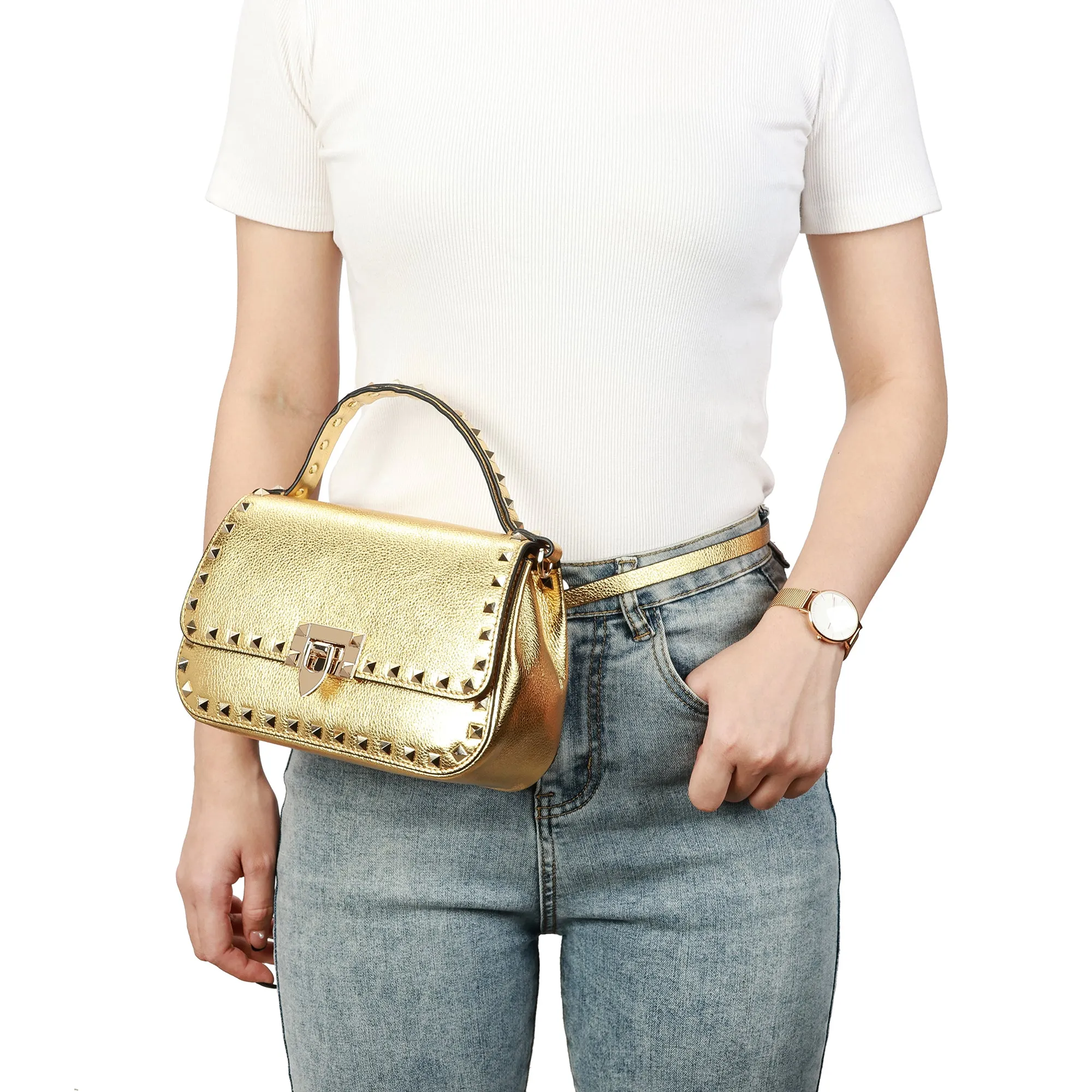 Studded Leather Crossbody Bag/Belt Bag/Shoulder Bag